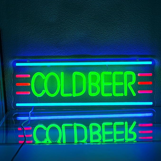 Cold Beer Neon Sign Bar Neon Light Sign for Man Cave Beer Neon Light Sign Letter Led Sign for Pub Bedroom Store Club Bistro Wall Decor