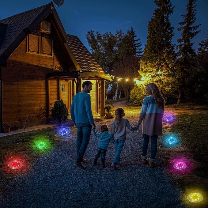 LYHOPE Solar Ground Light Outdoor, 8 Pack 8 LED Color Changing Solar Disk Lights Waterproof Garden In-ground Pathway Lights Landscape Lighting for Lawn,Yard,Deck,Patio,Walkway (RGB)