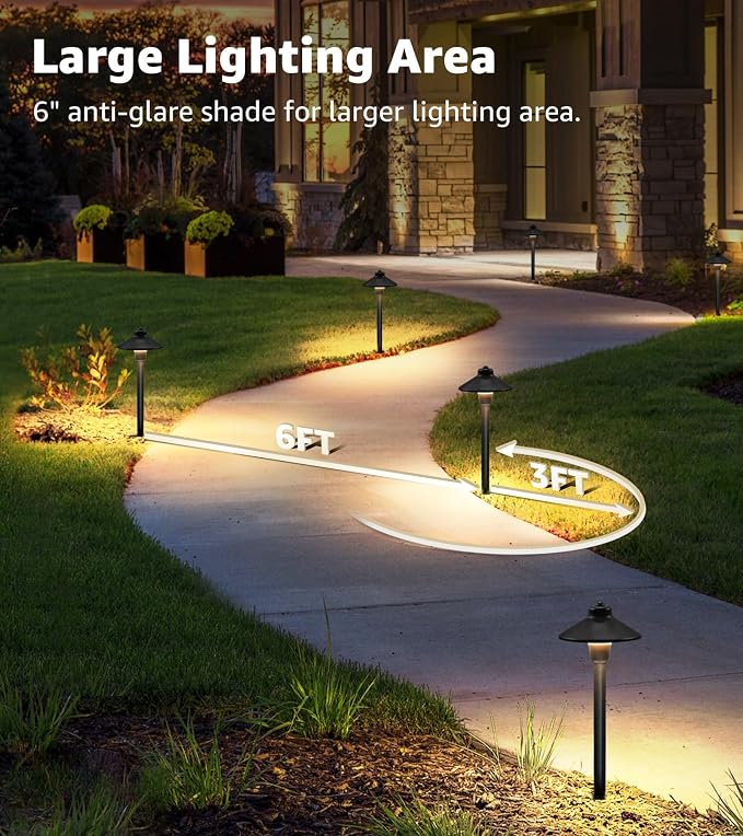SUNVIE 12-Pack 6" Low Voltage Pathway Lights 3W 3000K Black, with Connector | Cast-Aluminum, Warm White, 12-24V AC/DC, ETL Listed Wire, IP65 Waterproof, Outdoor Landscape Path Lights for Driveway Garden