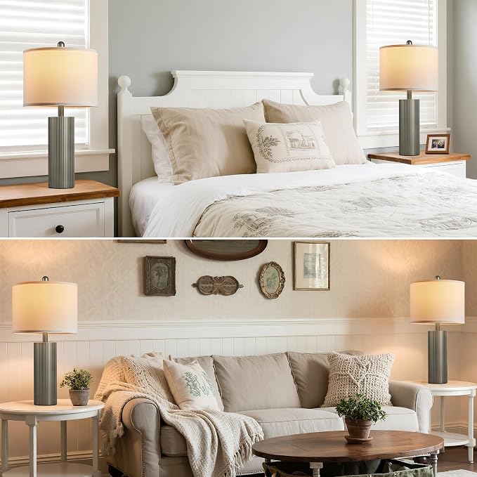 Table Lamps for Living Room Set of 2, 24.5" Modern Table Lamps for Bedroom with USB C+A Ports, Creative Stripe Touch Lamps for Nightstand, 2 Bulbs Included