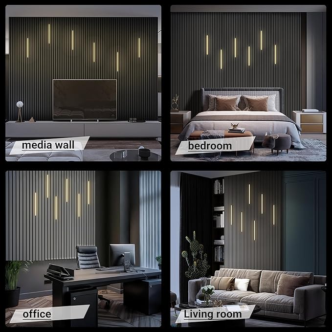 HAMRVL Black CCT LED Recessed Lighting Kit, 6 PCS 17 Inch Tunable 2700k-6500k Wall Panel Lights with Smart Switch, Self-Adhesive, Dimmable, for Wood Slat Wall Panels, Living Room, Bedroom, Media Wall