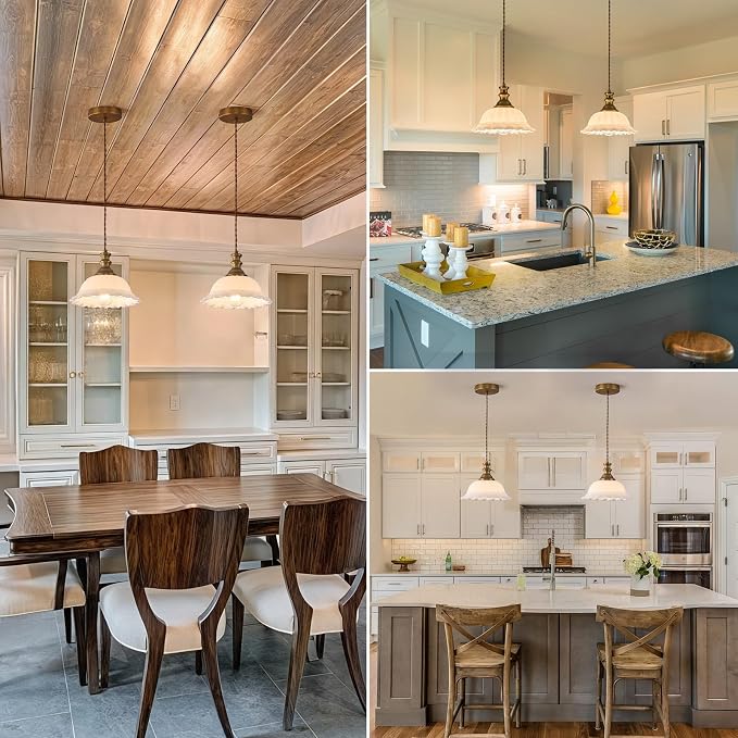 HDDFL Glass Pendant Lights Modern Pendant Lighting Fixtures Hanging Lamp for Kitchen Island Bedroom Dining Room Coffee Shop Hallway White and Brass 2 Pack