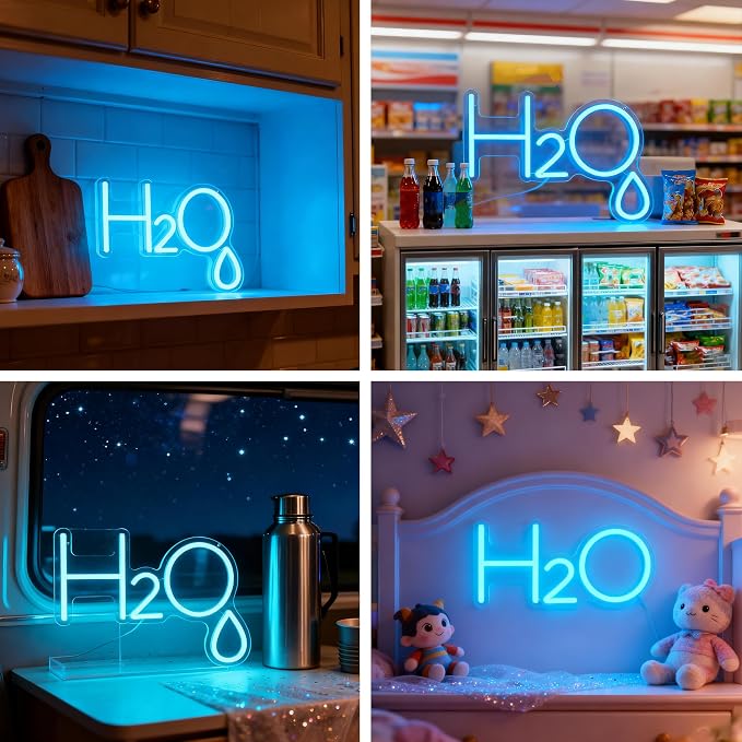 H2O Neon Sign Water Molecule Decor for Chemistry Science Classroom Lab | Dimmable Blue LED Neon Sign with Water Molecule H2O Design for Chemistry Classroom Lab Study Room Office Science Lovers