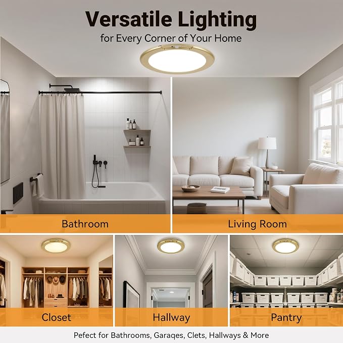 Gold Wireless Rechargeable Ceiling Light, Motion Sensor Closet Light Indoor | 6 Packs Battery Operated Led Lights with Remote for Bedroom Hallway, Living Room, Bathroom, Home & Kitchen Decor Lighting