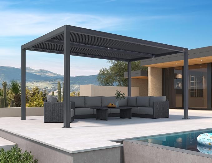 PURPLE LEAF Louvered Pergola 94AS 10' x 16' Aluminum Wind Resistant Gray | Two Adjustable Louvered Roofs For Shade Control, 53Mph Wind Resistant, Reinforced 5.12-Inch Beams, Multiple Size Options
