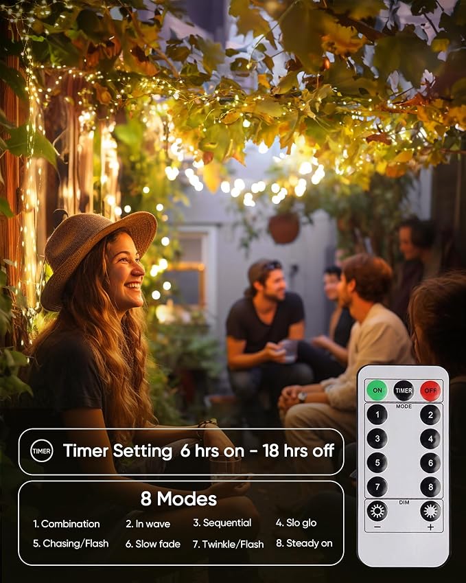 Homemory 4 Pack 20 Ft 60 LED Fairy Lights Battery Operated Christmas Lights with Remote Waterproof 8 Modes Firefly Twinkle String Lights for Party Bedroom Wedding Christmas Decorations | Battery Operated，Waterproof 8 Modes Firefly Twinkle String Lights...