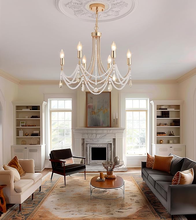 Crystal Chandelier with Pale Amber Gold Crystal, Modern Crystal Candle Hanging Pendant Lighting, French Country Gold Crystal Chandelier for Ceiling Medallions,Wedding,Dining,Kitchen,Foyer,Bedroom