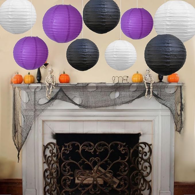 BEISHIDA Black Purple White Paper Lanterns 6/8/10/12Inch Round Chinese Lamp | 12Pcs,Paper lanterns party decorations,Chinese/Japanese Paper Lanterns,Birthday,Wedding,Christmas,Home decorative outdoor