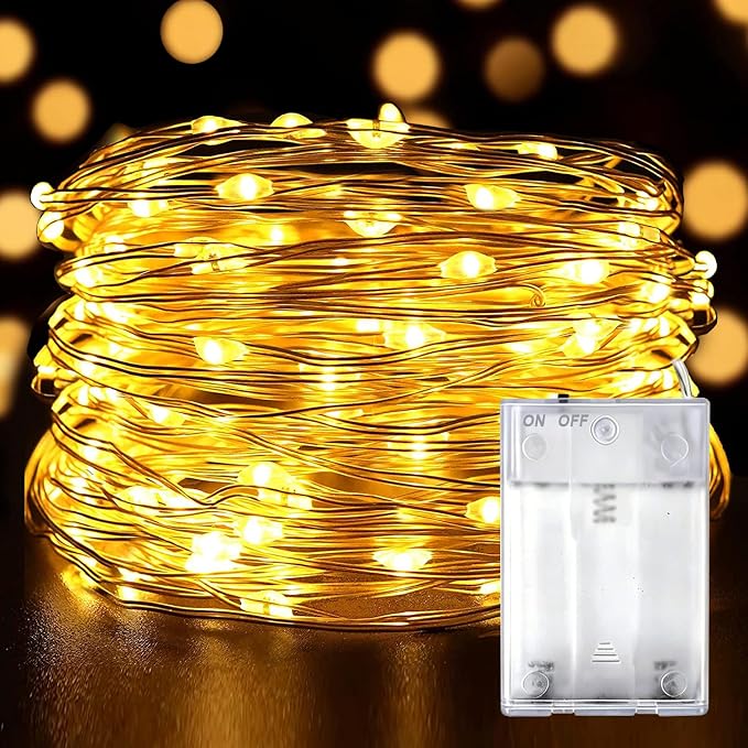 LED Fairy Lights Battery Operated 20FT 60 LEDs Silver Wire String Lights Twinkle Lights Starry Fairy String Lights for Bedroom Christmas Wedding Party Indoor Outdoor Decorations, Warm White