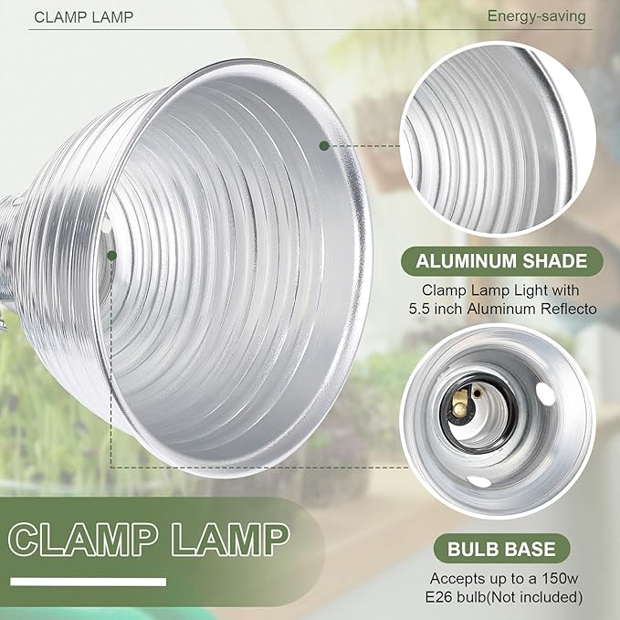 Macarrie 6 Pcs Adjustable Clamp Lamp Light with Aluminum Reflector Up to 150 Watt (No Bulb Included) E26 Socket SPT-2 18awg 6FT Cord (5.5 Inch)