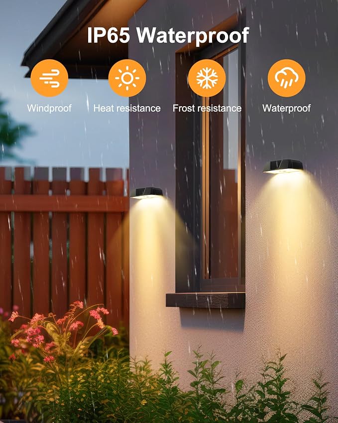 Brightown 6 Pack Solar Fence Lights, 7 RGB & Warm White/Cool White | Color Changing, IP65 Waterproof Solar Lights Outdoor for Yard Fence Deck Step Garden