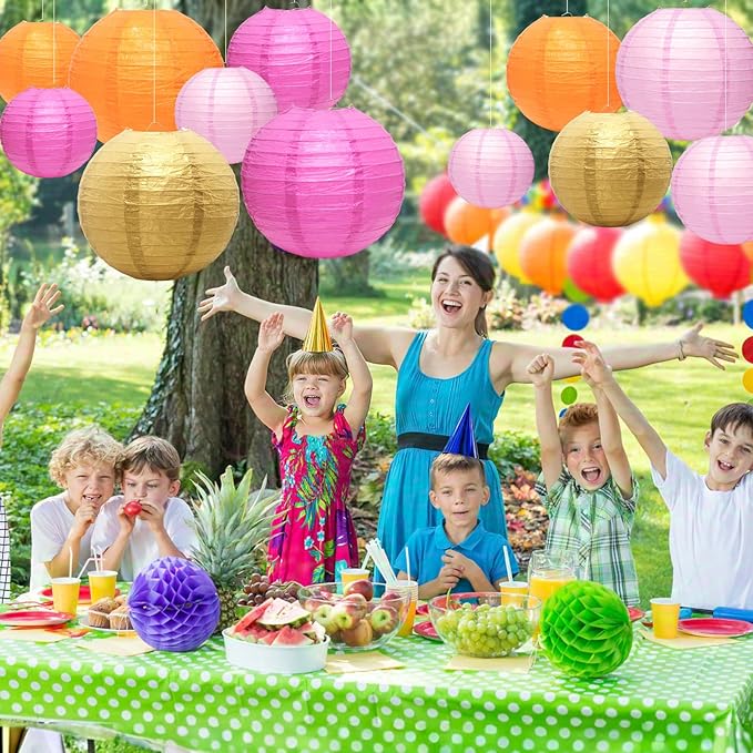 21 Pcs Paper Lanterns Party Decorations, 4/6/8/10 Inch Round Chinese Hanging Paper Lanterns for Wedding, Birthday, Baby Shower, Graduation, Classroom Ceiling Decorations Indoor Outdoor
