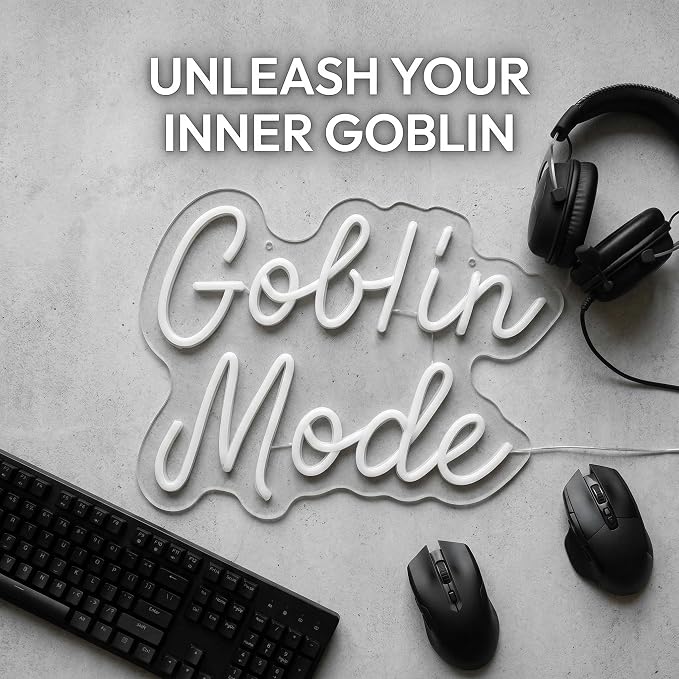 Goblin Mode Neon Sign Wall Decor for Bedroom, Living Room, Man Cave, Birthday Party, Goblin Mode Glow Neon Light, Dimmable, USB Power, Green(14.1"x11")