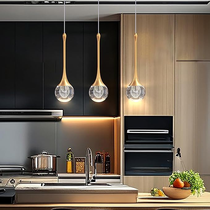 3-Pendant Lights Kitchen Island,Crystal Gold Globe LED Chandelier, Modern Dimmable Adjustable Height Hanging Light Fixture,Sloped Ceiling,Bedroom,Dining Room