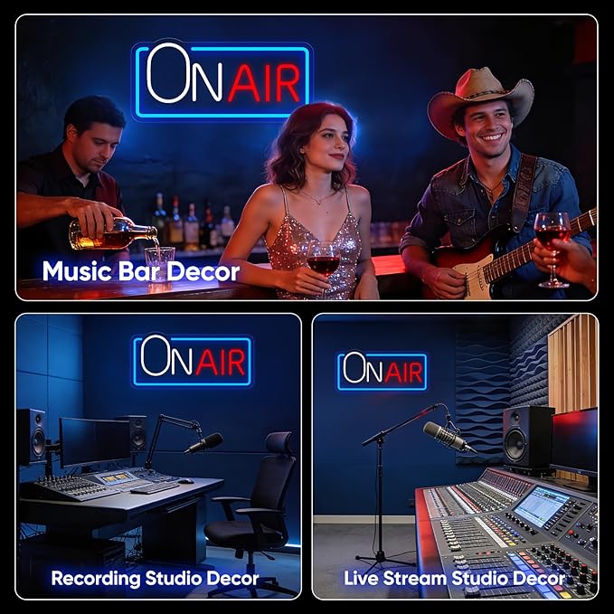 On Air Sign LED Neon Light, USB Plug-in Neon Wall Sign, Dimmable LED Decor Light for Music Recording Studio Podcast Room Home Bar Game Room, Aesthetic Wall Art Decoration Gift (22" x 10.1")