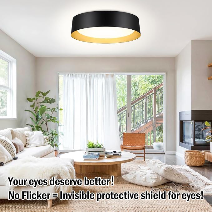 Flush Mount Ceiling Light, 16in Modern Ceiling Light 5 Color Temperature | 30W Bathroom Ceiling Light Fixture, 3000LM Dimmable LED Flush Mount Light for Bedroom, Hallway, Kitchen, White and Gold