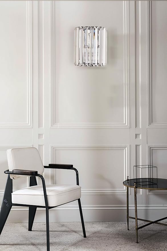 Crystal Wall Sconces Set of Two, Modern Wall Sconce Set of 2 in Chrome Finish, E12 Bases Wall Lamp for Living Room, Bedroom, Bathroom, Hallway, Entryway, Bulbs not Included