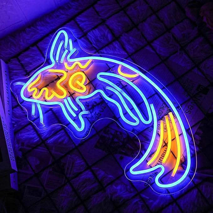 Koi Fish Neon Sign Japanese Fish Led Neon Blue Yellow Fish Neon Signs for Wall Decor 17”x9.5”with USB/Switch Dimmable Neon Light Signs for Bar Office Fishroom Kitchen Aarea Koi Pond