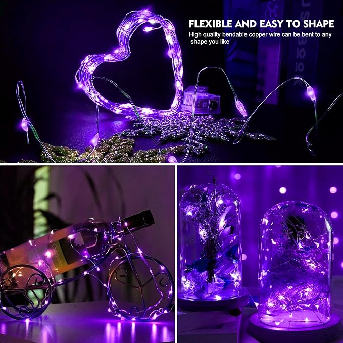 AIKEI 24 Pack LED Fairy Lights Battery Operated, String Lights Waterproof 7 Feet 20 Led Firefly Starry Lights for Wedding Party Bedroom Garden Christmas Decoration Purple