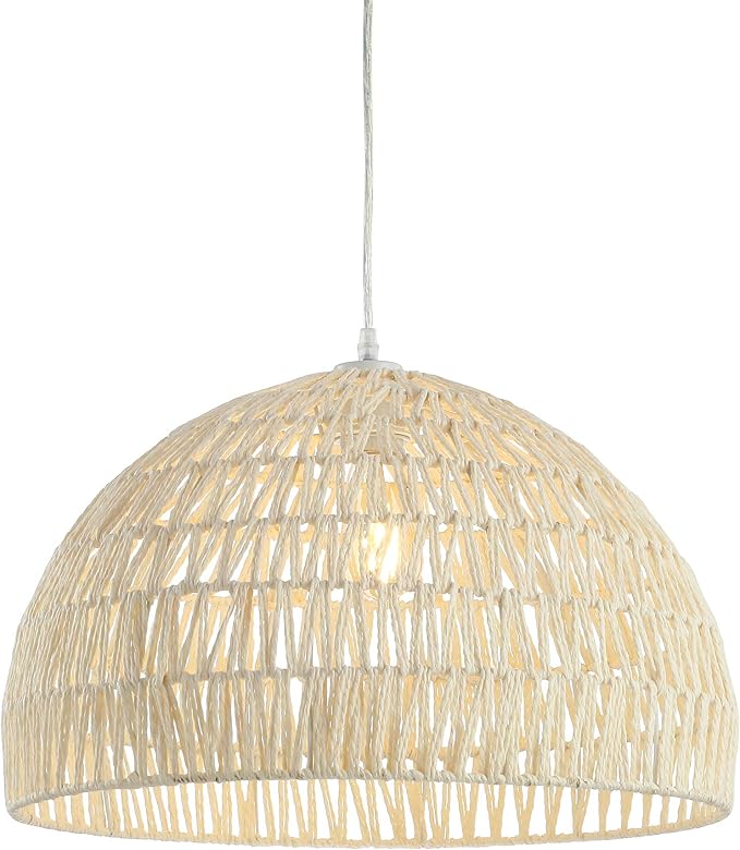 JONATHAN Y Campana 1-Light Pendant Dome Ceiling Lamp, 20", Cream | Modern Coastal Farmhouse Decor, Adjustable Height, Woven Rope Metal Frame, LED Bulb Included, UL Listed