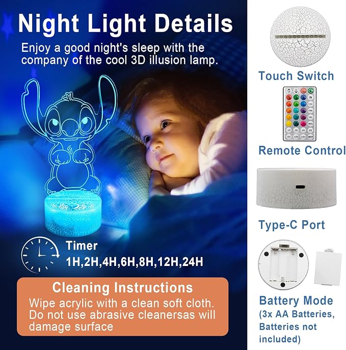 KIEAL 16 Colors Cartoon Night Light, Anime Character Change Decor Lamp with Remote, Dim, Timer, Fans Kids Gifts for Christmas Birthday Boys Girls
