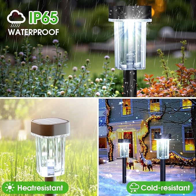 Solar Lights Pathways 8 Pack, Solar Garden Lights IP65 Waterproof 6000K Cold White LED Path Lighting with Snowflake Pattern for Yard Lawn Driveway Walkway Ground Patio Landscape