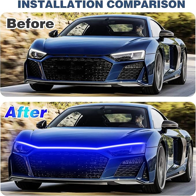 Car LED Hood Light Strip for Cars, SUVs, Trucks, Blue, 70 Inch | 12V, Universal, Flexible Waterproof Daytime Running Light, Dynamic Scan Start-up Effect, Super Bright Bonnet Lights