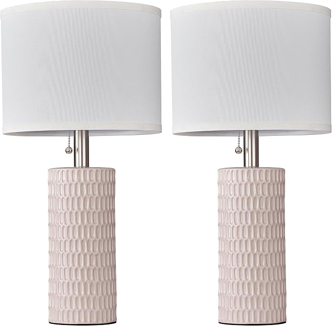 Reaketon Table Lamps for Living Room Set of 2, Ceramic Table Lamps for Bedroom, 20" Modern Lamps for Night Stands, Pink