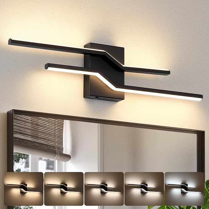 24 Inch Vanity Light for Bathroom Lighting Fixtures Over Mirror Black Dimmable 5CCT 24W Modern Bath Vanity Lights Bar Wall Sconces