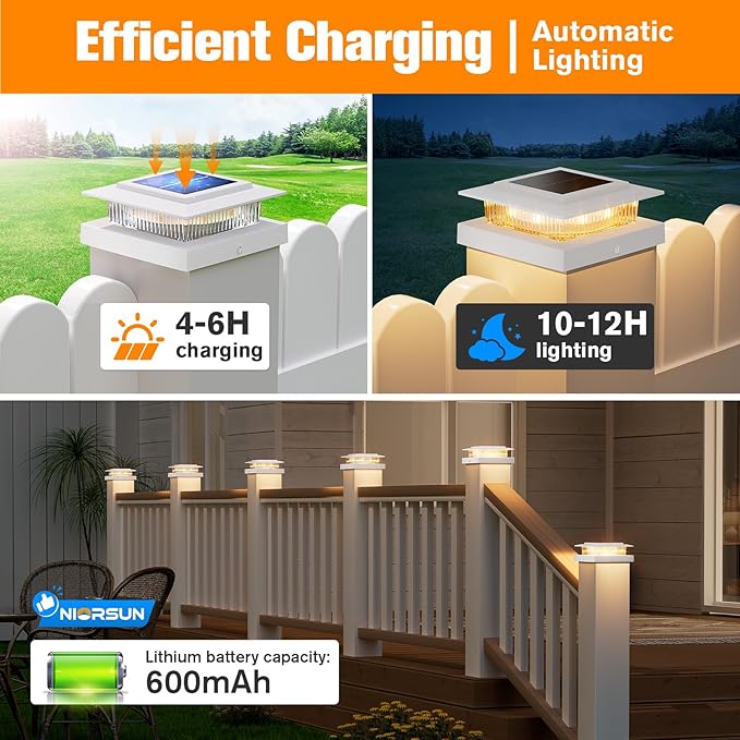 4x4 Post Solar Lights Color Changing,Solar Post Light, 6 Pack White | RGB Solar Post Cap Lights for 4x4 Post Caps Wood Vinyl,5x5 Vinyl,IP44 Waterproof Fence Post Solar Lights Outdoor for Deck