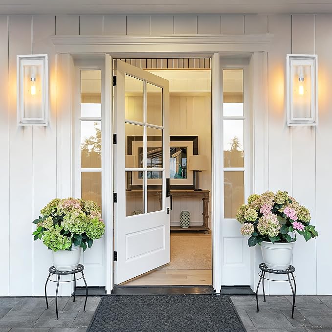 19" Large Outdoor Wall Light Fixtures, White Porch Light, 2 Pack | Large Size, Anti-Rust, Waterproof, Tempered Glass, Easy Installation, Modern Exterior Sconces for House Entryway Garage