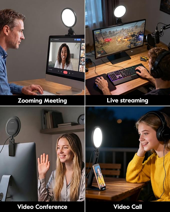 2 Pack Zoom Lighting for Computer, Laptop, Monitor & Webcam | Eye-Caring, 5"Small Lighting, for Video Call, Conference, Streaming, 50 Modes, CRI>97.8
