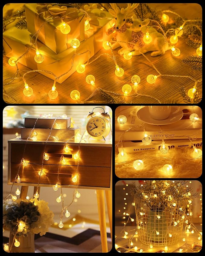 Minetom Crystal Globe String Lights - 33 ft 100 LED USB Color Changing Globe Ball Fairy Lights with Remote and Timer, Waterproof for Bedroom Tent Loft Bed Window Party, 16 Colors and Multicolor, RGB