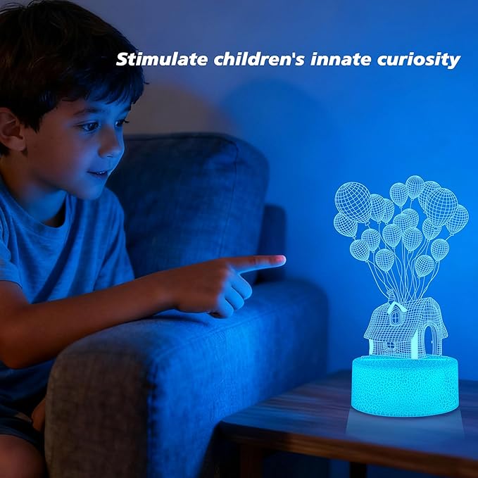 Balloon House 3D Night Light with Remote - 3 in 1 Up Theme Acrylic Panels (House, Bear, Love), 16 RGB Colors 4 Modes, USB/Battery(Not Included), Valentines Gift for Girl, Kids Room Decor ﻿