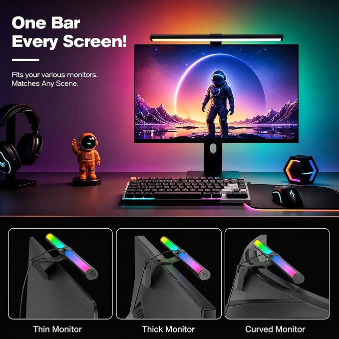 Lpraer Monitor Light Bar, 16'' Computer Monitor Lamp for Home Office Gaming,Touch Control USB Reading Desk Lamp with Stepless Dimming for Flat & Curved Monitor