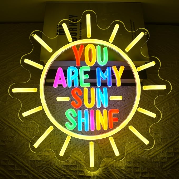 You Are My Sunshine Neon Sign for Bedroom Wall Decor, Dimmable Colorful LED Neon Light, USB Powered Neon Light for Kids Room Living Room Party Home Decoration Gift