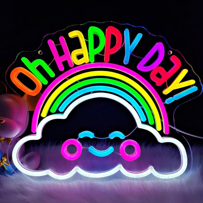 Classroom Neon Sign, Colorful Oh Happy Day Classroom Wall Decor for Kids | Neon Sign for Classroom, Back to School Decor, Kids Room Decor, Playroom Decor, Inspirational LED Lights for Classroom