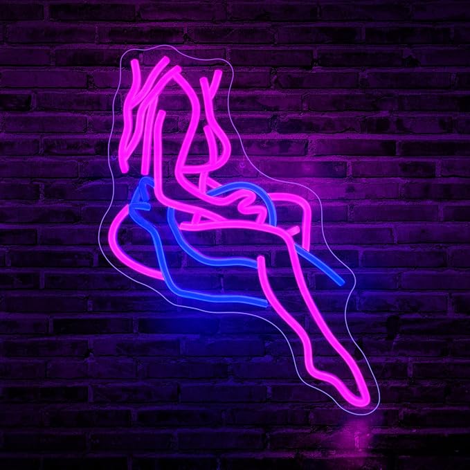 Lady Neon Sign, JGHTURIE Neon Signs for Wall Decor, Pink & Blue Light Up Signs for Room Decor Bar Led Sign for Man Cave, Party, Office, Art Decoration, USB Powered
