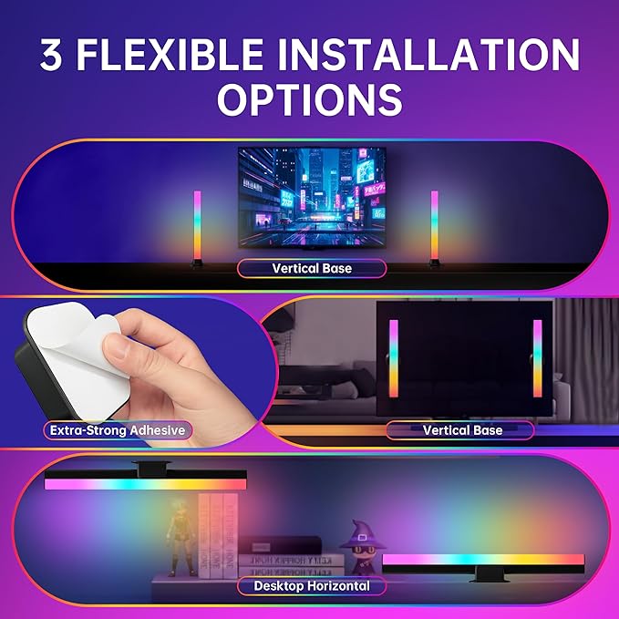 RGB+IC LED Light Bars – 12.6-inch TV Backlight for 55" and Smaller TVs & Monitors | Bluetooth-Enabled, 16 Million Colors, Music Sync for Gaming, PC, and Room Decoration