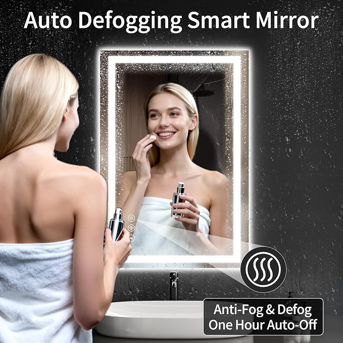 26"x38" LED Bathroom Mirror with Lights, Dimmable, Anti-Fog, Lighted Bathroom Vanity Mirror for Wall, Backlit + Front Lit, Memory Function, Shatter-Proof, Tempered Glass