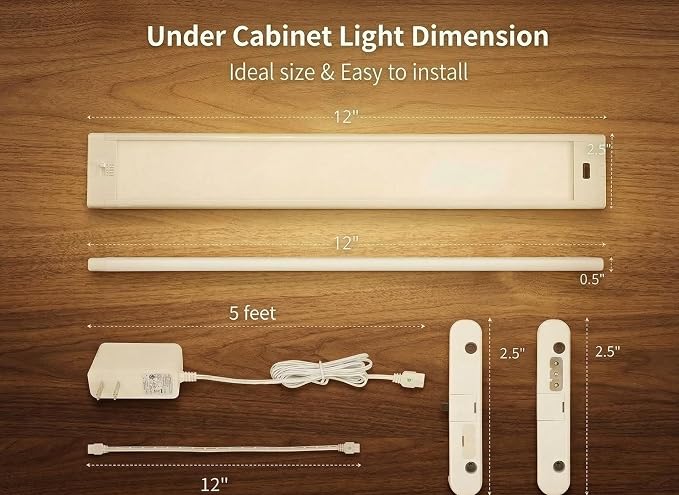 12 Inch Under Cabinet Lighting High Brightness Linkable LED Light Bar, Hand Wave Activated Motion Lights for Kitchen,Home,Room 5 CCT (2700K-6000K) Stepless Dimmable Closet Light, 350LM 5W