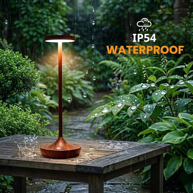 2 Pack Cordless Table Lamps, Rechargeable 6000mAh, 72H Runtime, Waterproof | Stepless Touch Dimming with 3 Color Modes & Memory Function, Portable for Outdoor/Patio/Restaurant. (Woodgrain)