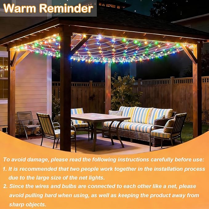 Lovelite 13ft x 13ft Net Lights Outdoor, 400LED Large Gazebo Lights 8 Modes Timer, Waterproof Connectable Christmas Mesh Light Clear Wire for Bushes Patio Pergolas Garden Holiday Party - Mulicolor