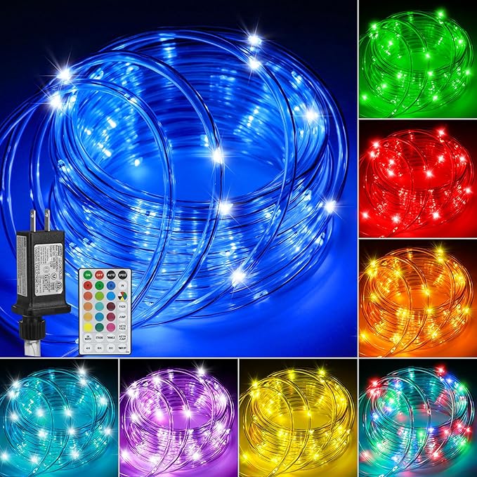 PUHONG (New) RGB Color Changing Rope Lights, 33FT 100LED Outdoor String Lights with Remote, 18 Colors Plug in Waterproof Tube Lights for Indoor Outdoor, Wedding, Christmas, Patio, Party Decor