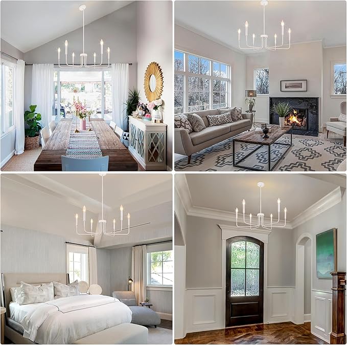 French Country Chandelier, 6-Light Antique White Farmhouse Chandelier for Dining Room Lighting Fixtures Hanging, Industrial Modern Chandelier for Bedroom Foyer Kitchen Living Room Entryway