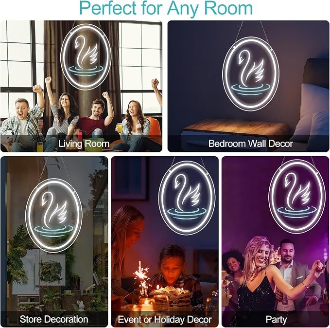 Swan Neon Sign, 3D Carved Acrylic LED Neon Light for Wall Decor, Dimmable White Swan Night Light USB Powered 5V, Aesthetic Bedroom Decor for Girls Room, Kids Room, Party Decoration, Gift 15.7" × 11.8"