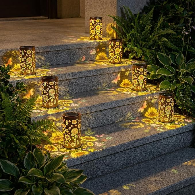2Pack Colorful Solar Lanterns Outdoor Waterproof, Garden Decor Gifts for Women Mom Grandma - LED Colorful Sunflower Solar Powered Lights Metal Hanging Lantern for Outside Garden Patio Yard Lawn Porch