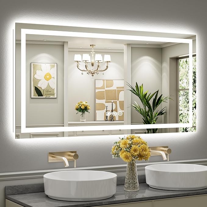 60x30 Inch LED Bathroom Mirror with Lights, Backlit & Front Lit | Anti-fog, 3 Color Dimmable, Memory Function, HD Reflection Tempered Glass, ETL Listed, IP54 Waterproof
