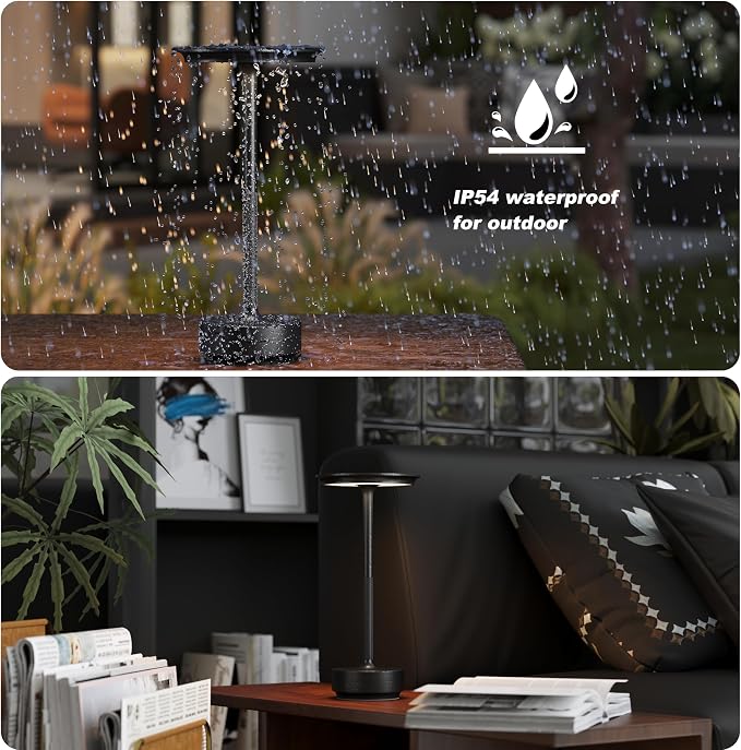 TBBGA 1 Pack Rechargeable Table Lamps Cordless, 5000mAh Outdoor Table Light | 3 Color Stepless Dimming Portable LED Table Lamp with Memory Function, for Home/Dinner/Patio/Restaurant.(Diamond Black)