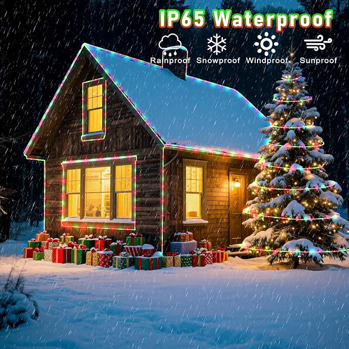 100FT 300 LED Rope Lights for Outside, Connectable Rope Lights Outdoor Waterproof with 8 Modes, Plug in Christmas String Lights for Deck, Garden, Fence, Backyard, Pool, Patio, Tree Decor - Red Green